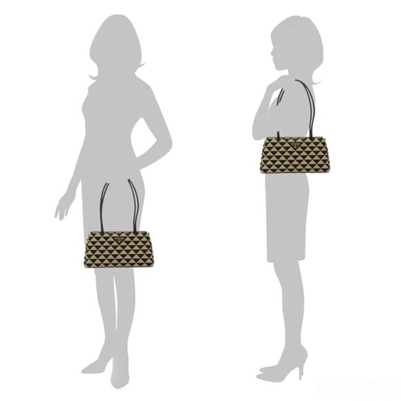 Prada Triangle Jacquard Polyester Leather Black Beige Shoulder Bag - Picture 4 of 6
